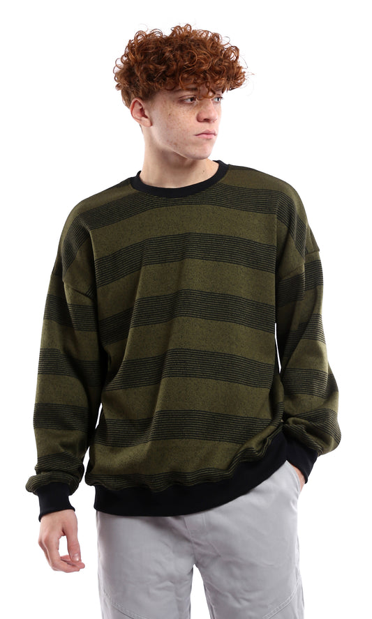 O177884 Black & Olive Striped Coziness Slip On Sweatshirt