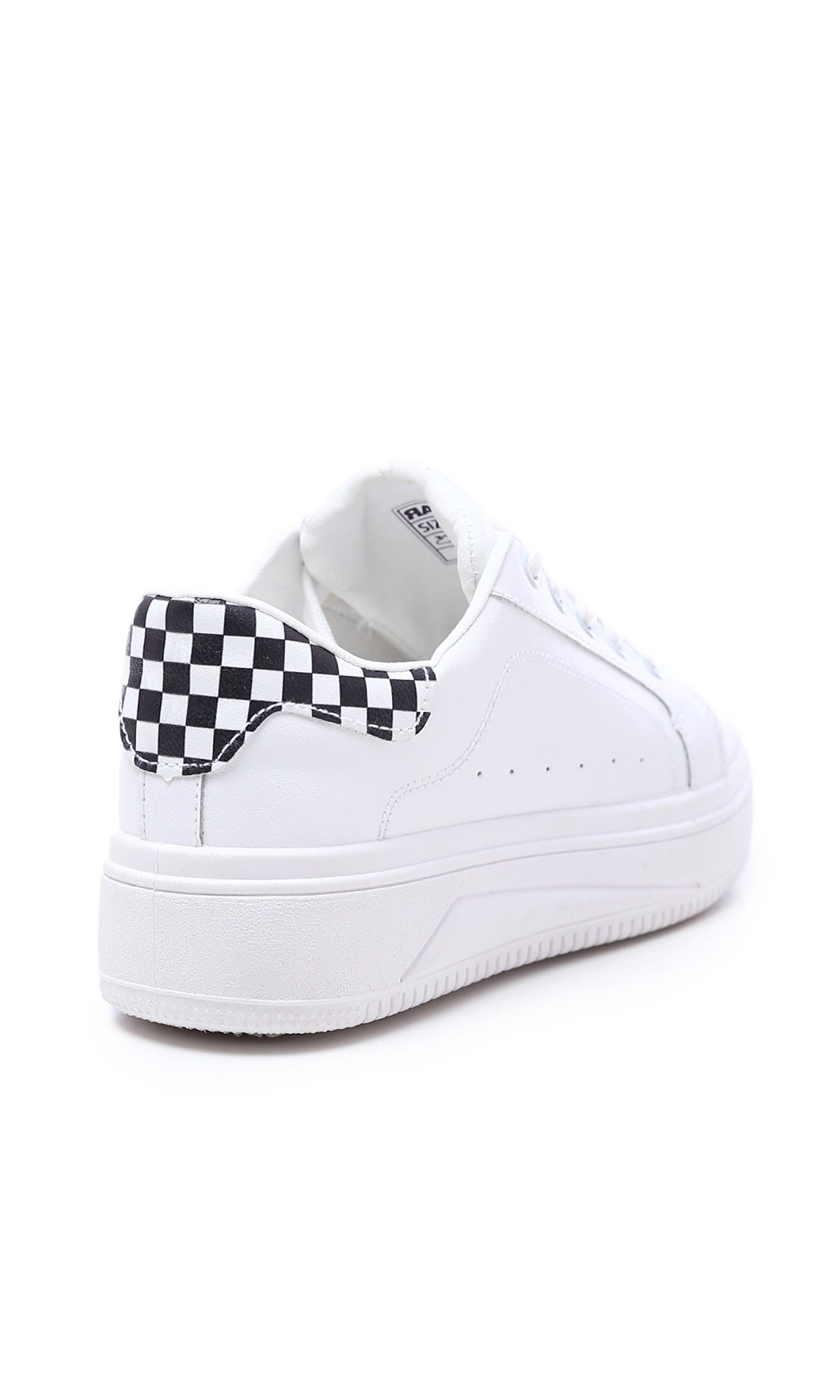 O177887 Round Toecap Sneakers With Checkered Back - White