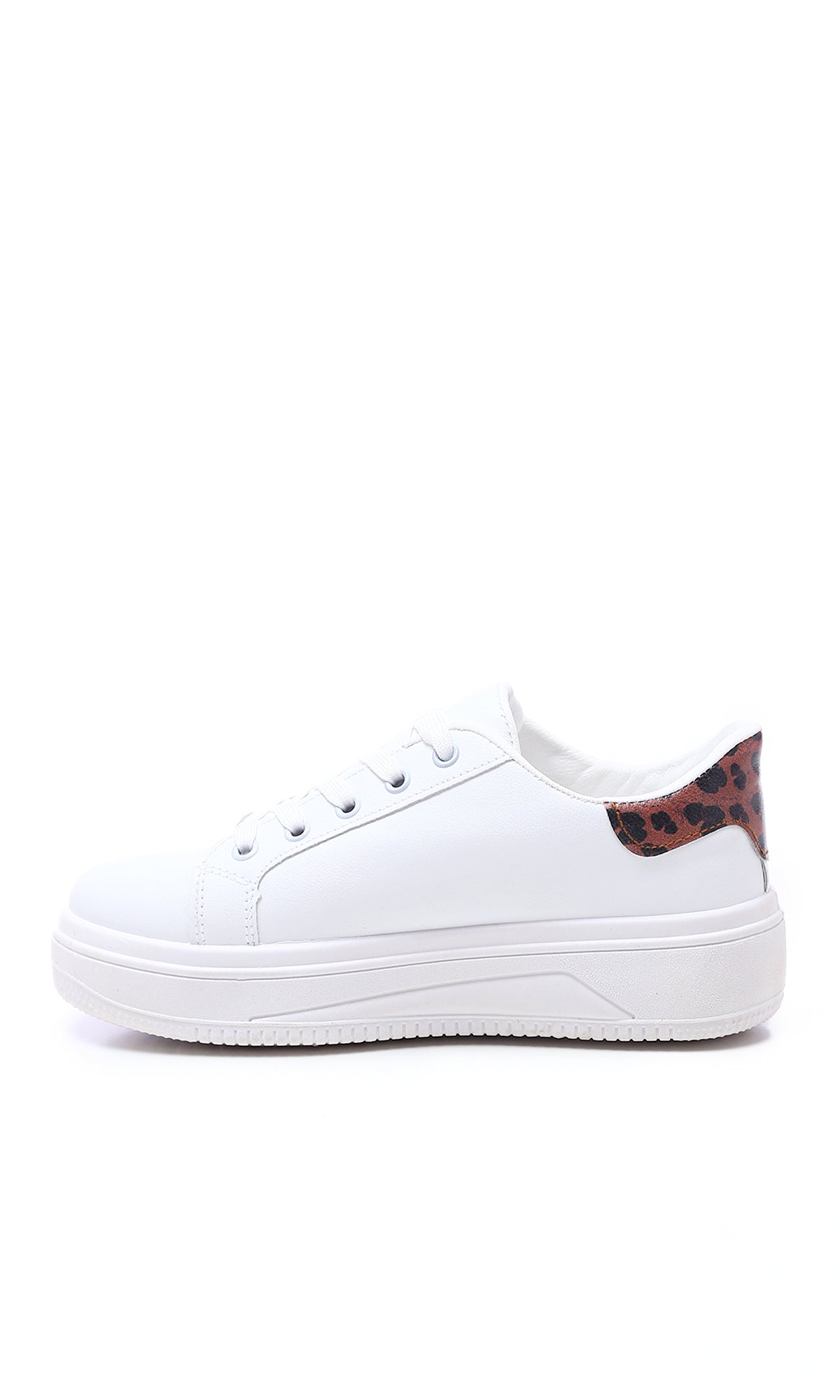 O177889 Round Toecap Sneakers With Leopard Back - White