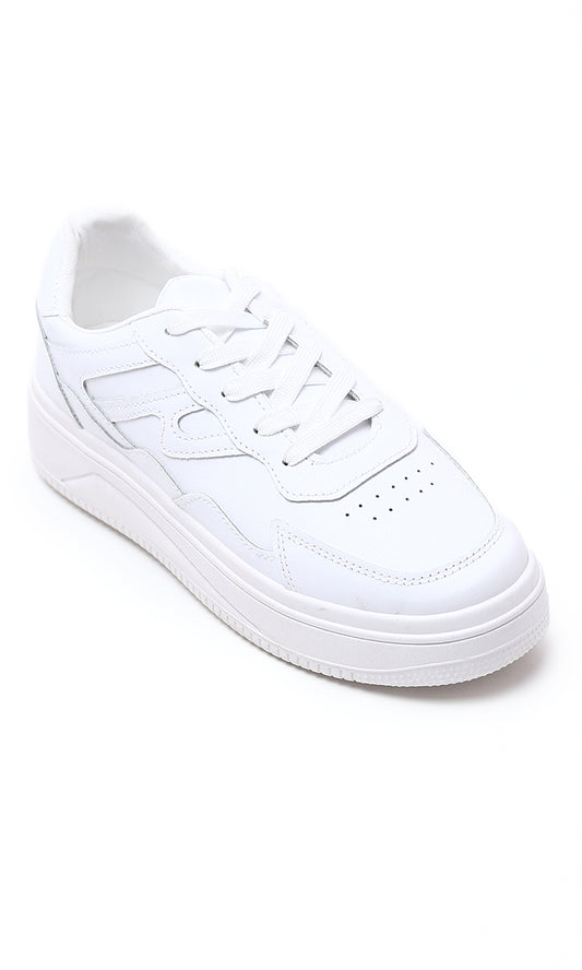 O177890 High-Sole Lace Up Casual Sneakers - White
