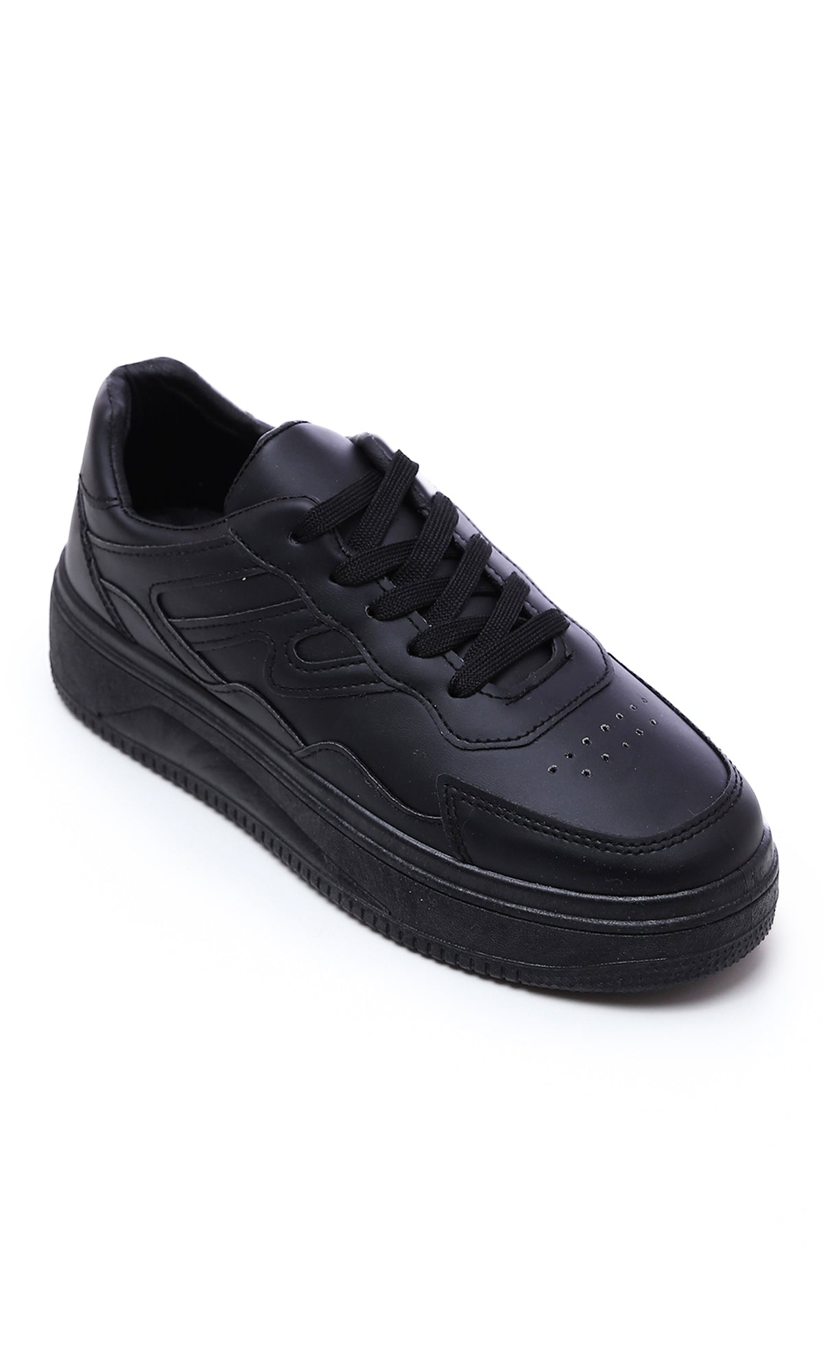 O177891 High-Sole Lace Up Casual Sneakers - Black