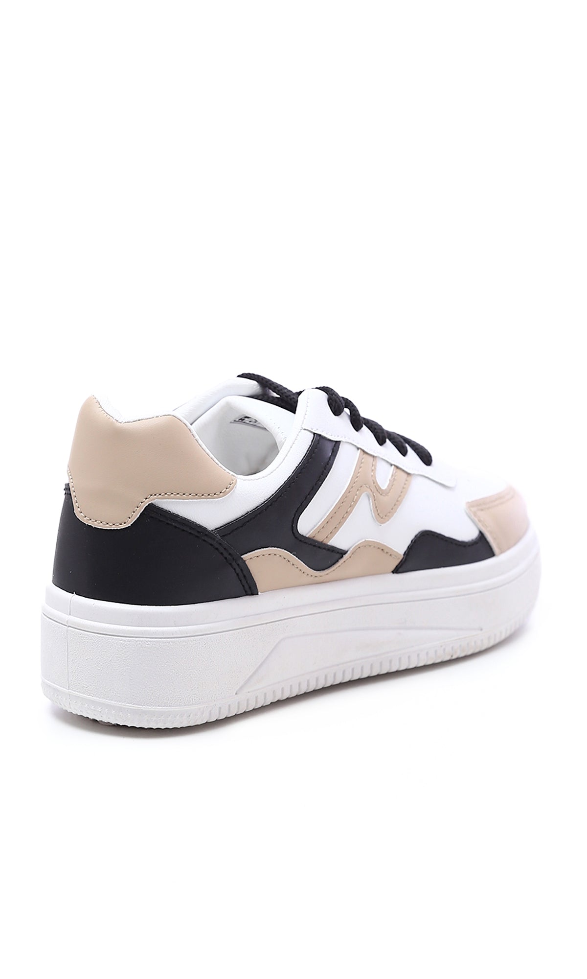 O177893 Tri-Tone Round Toecap Sneakers - White, Black & Beige