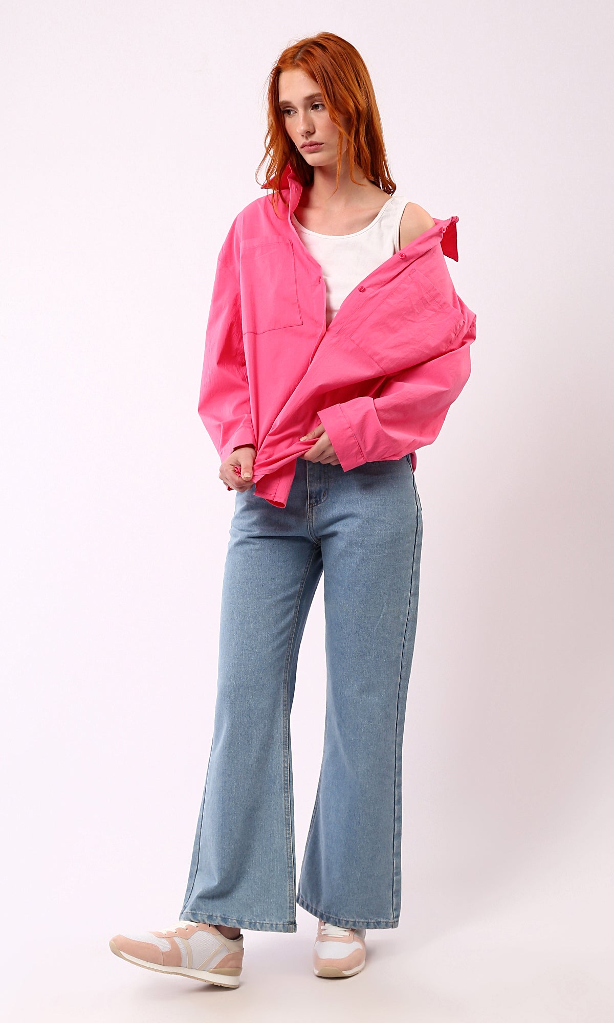 O177906 Relaxed Fit Long Sleeves Fuchsia Shirt