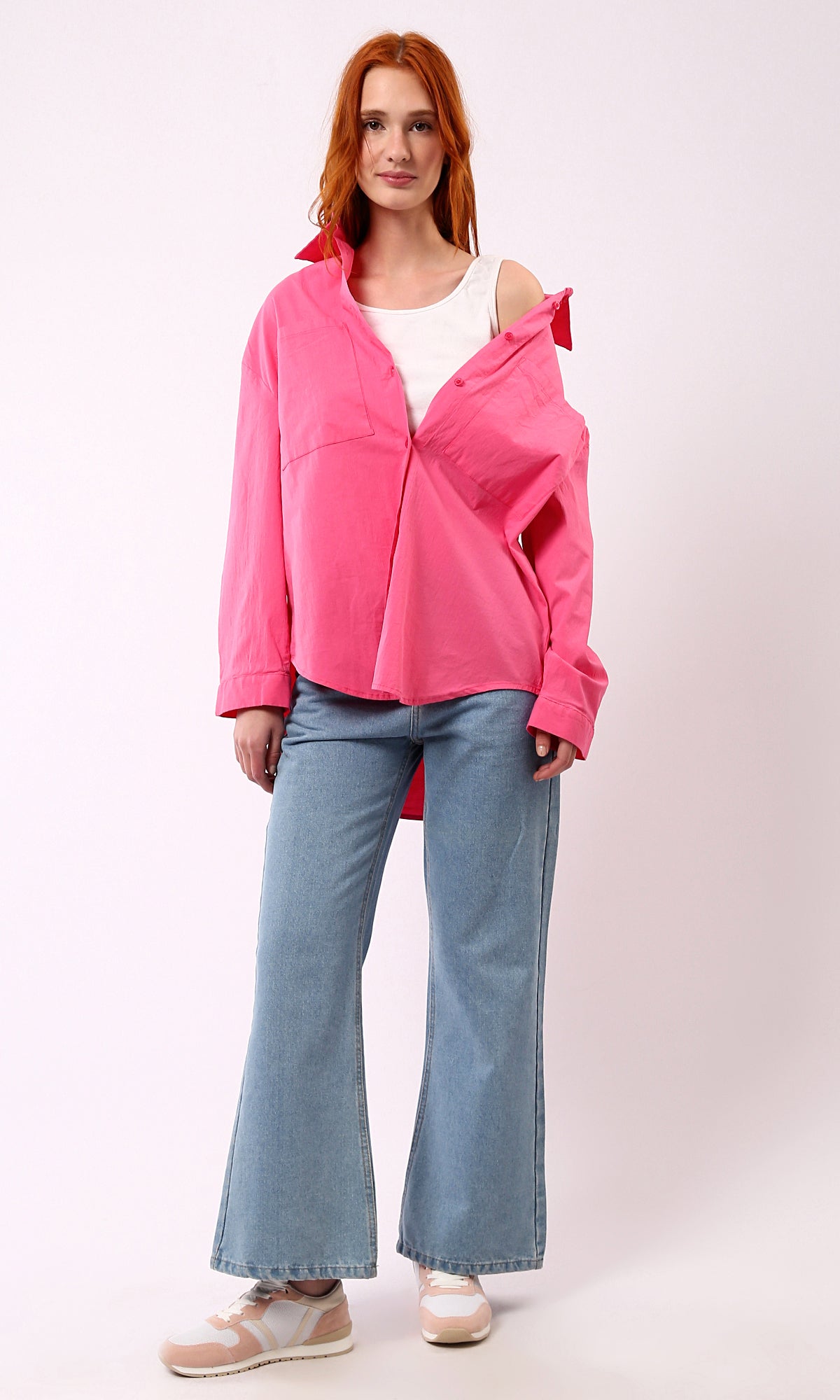 O177906 Relaxed Fit Long Sleeves Fuchsia Shirt