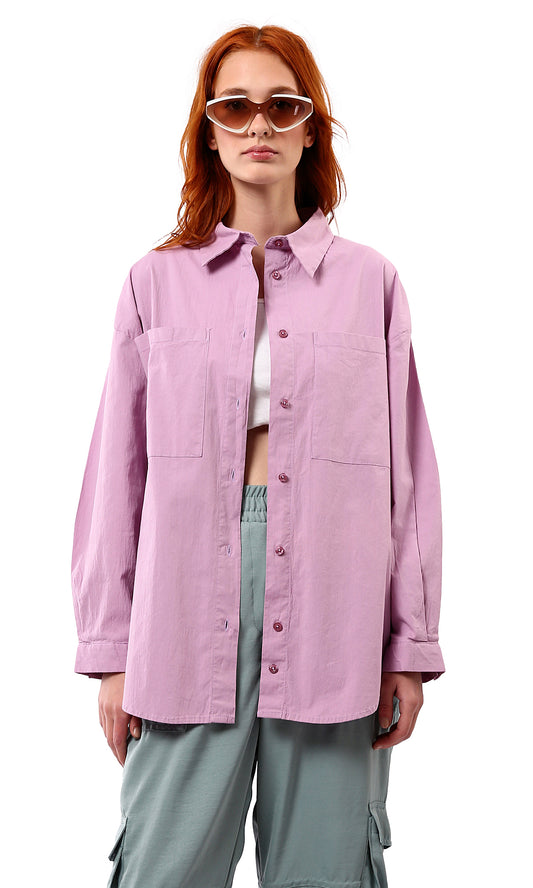 O177907 Light Purple Casual Shirt With Front Pockets