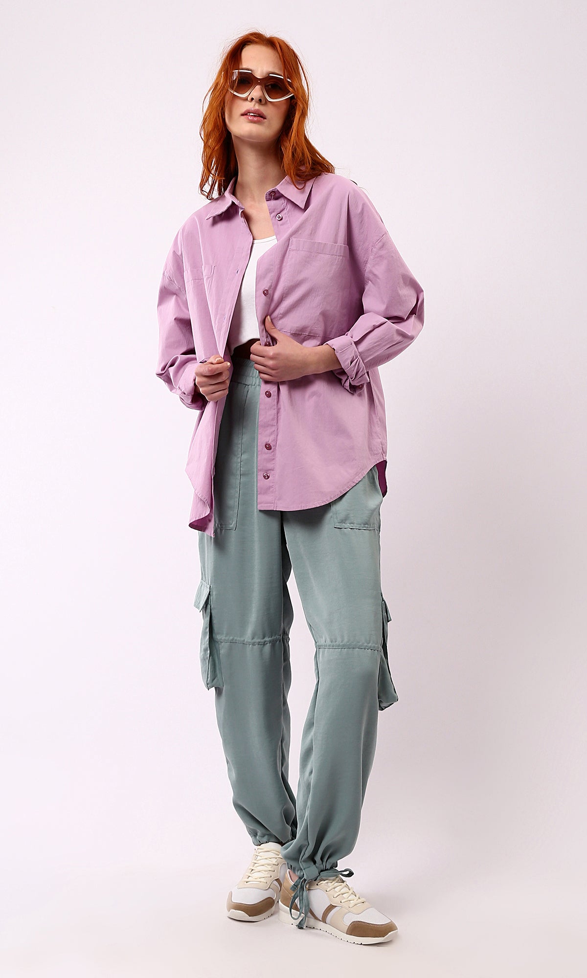O177907 Light Purple Casual Shirt With Front Pockets
