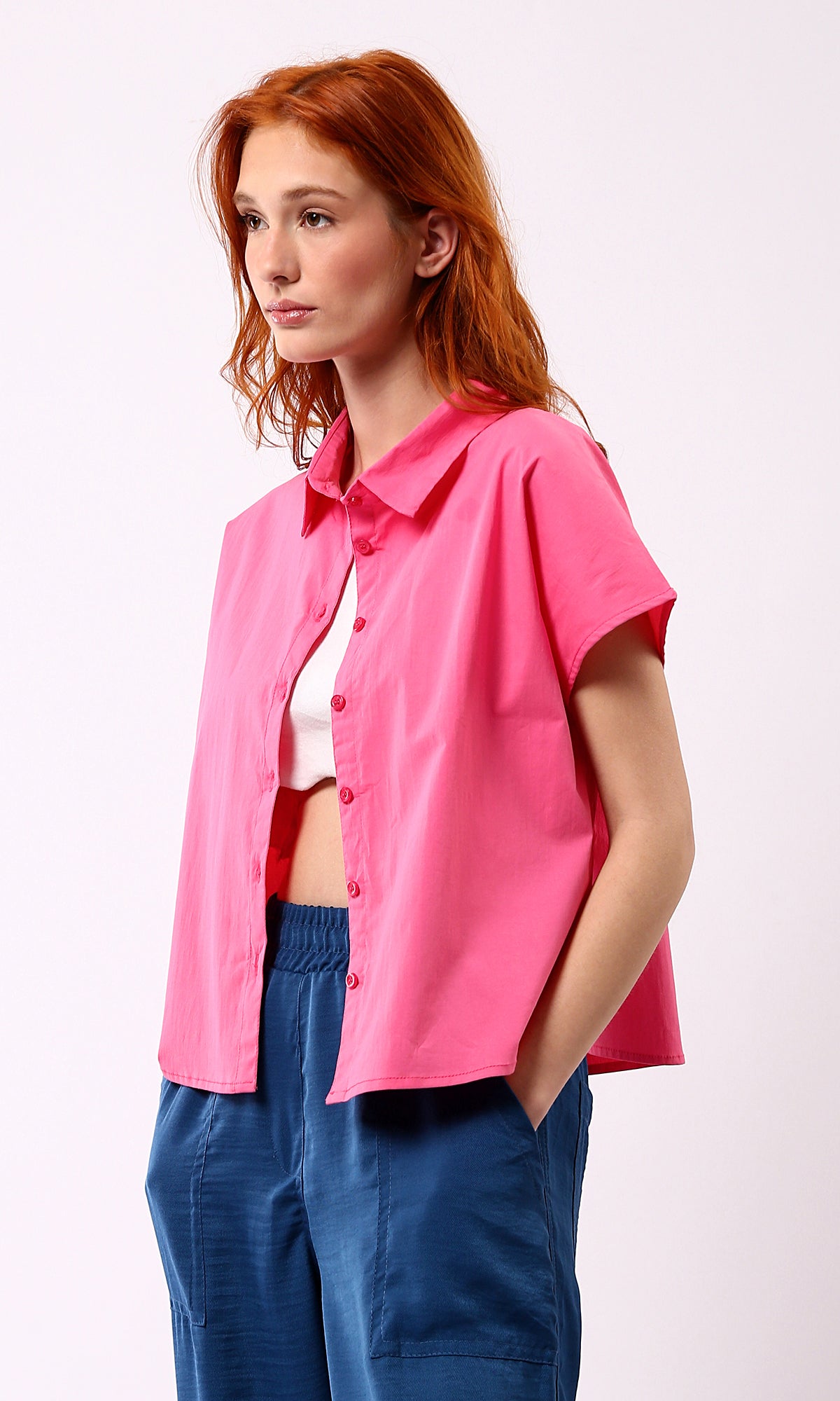 O177910 Short Sleeves Fuchsia Solid Summer Shirt