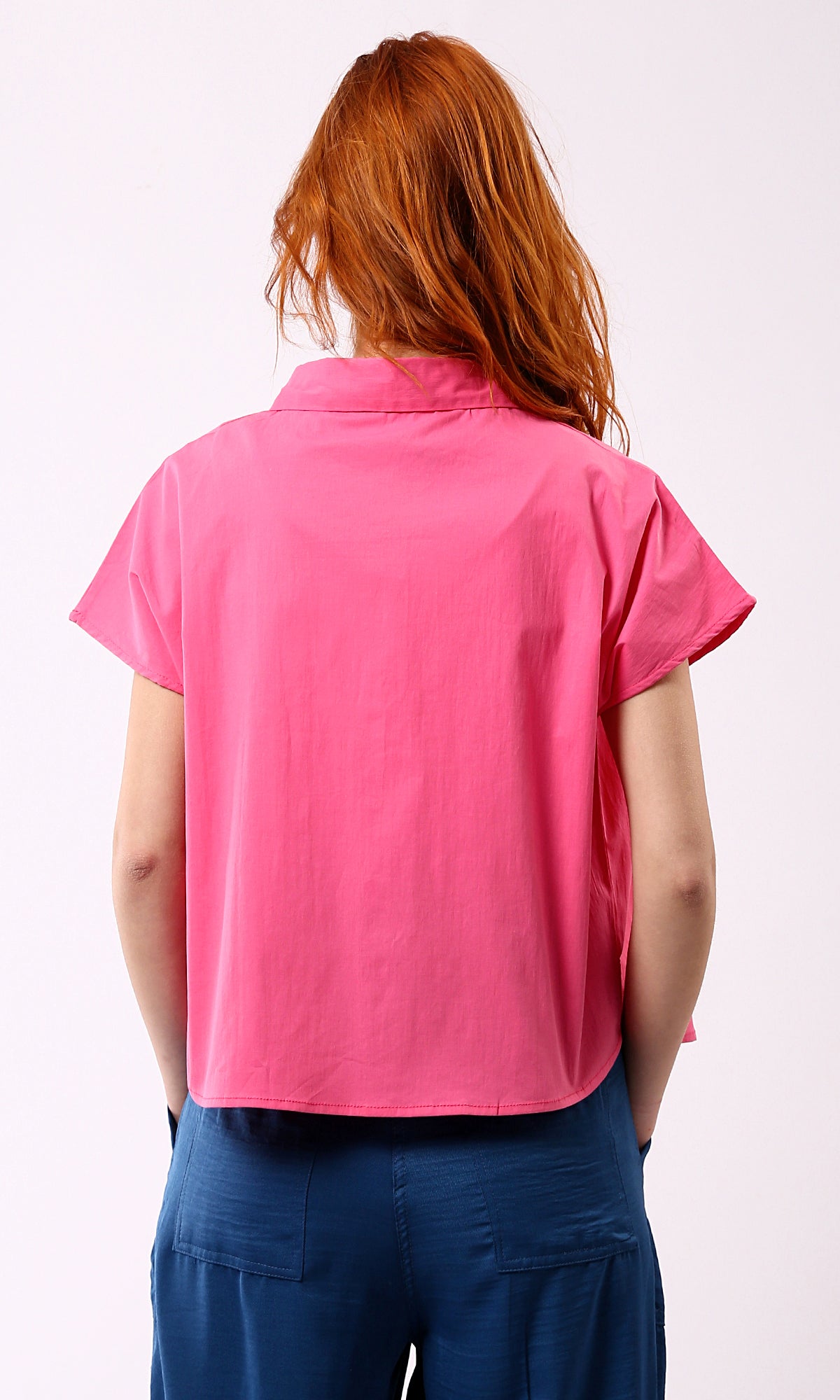 O177910 Short Sleeves Fuchsia Solid Summer Shirt