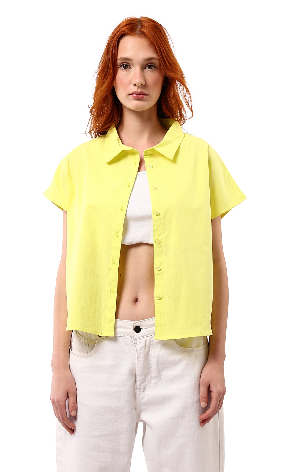 O177911 Neon Yellow Buttoned Down Relaxed Shirt