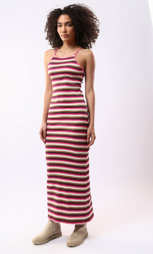 Vibrant Multi-Stripe Ribbed Bodycon Maxi Dress - 0177913