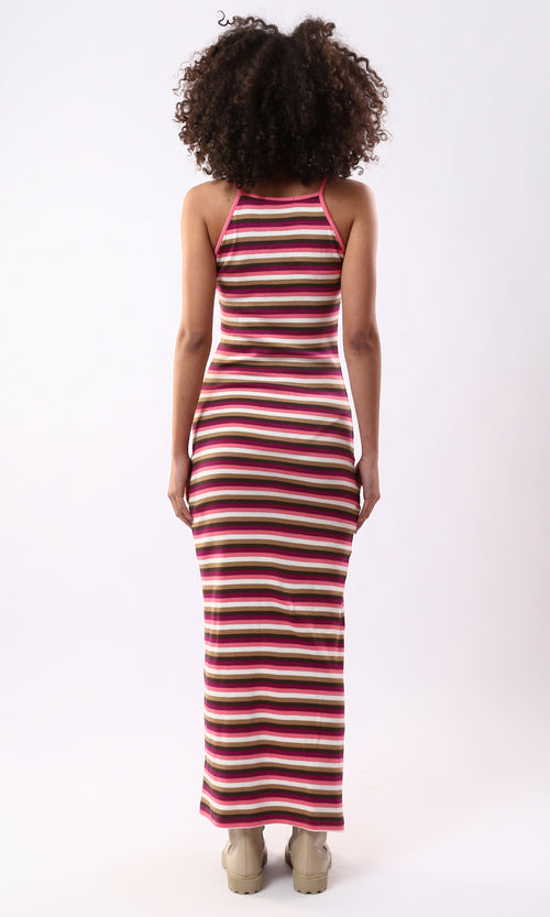 Vibrant Multi-Stripe Ribbed Bodycon Maxi Dress - 0177913
