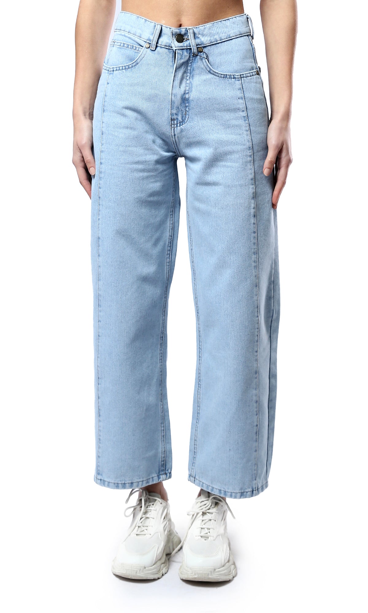 O177956 Fashionable Solid Light Blue Casual Wide Jeans
