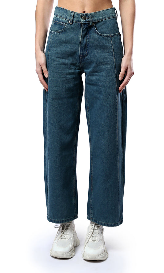 O177957 Greenish Blue Cotton Jeans With Double Closure
