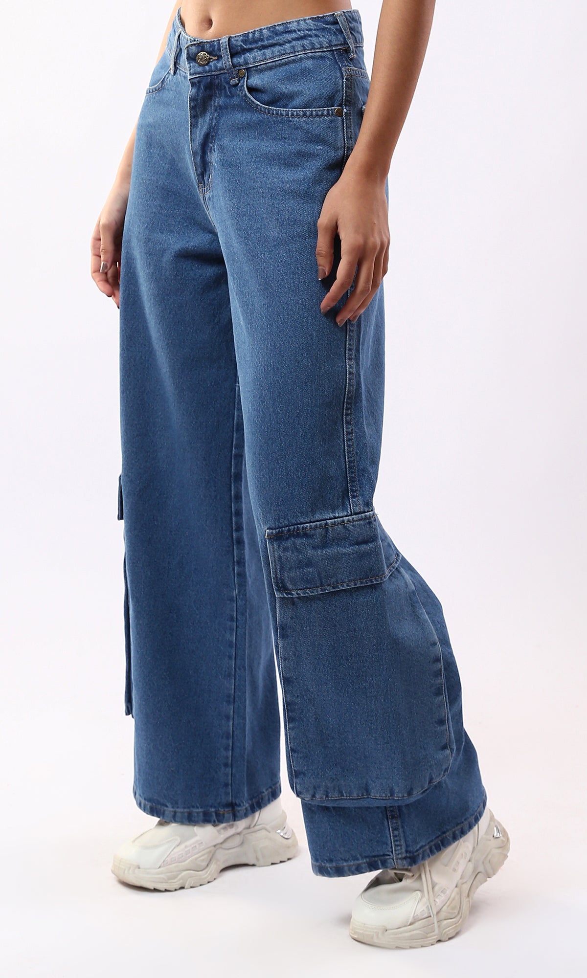 O177960 Standard Blue Wide Leg Jeans With Multi-Pockets