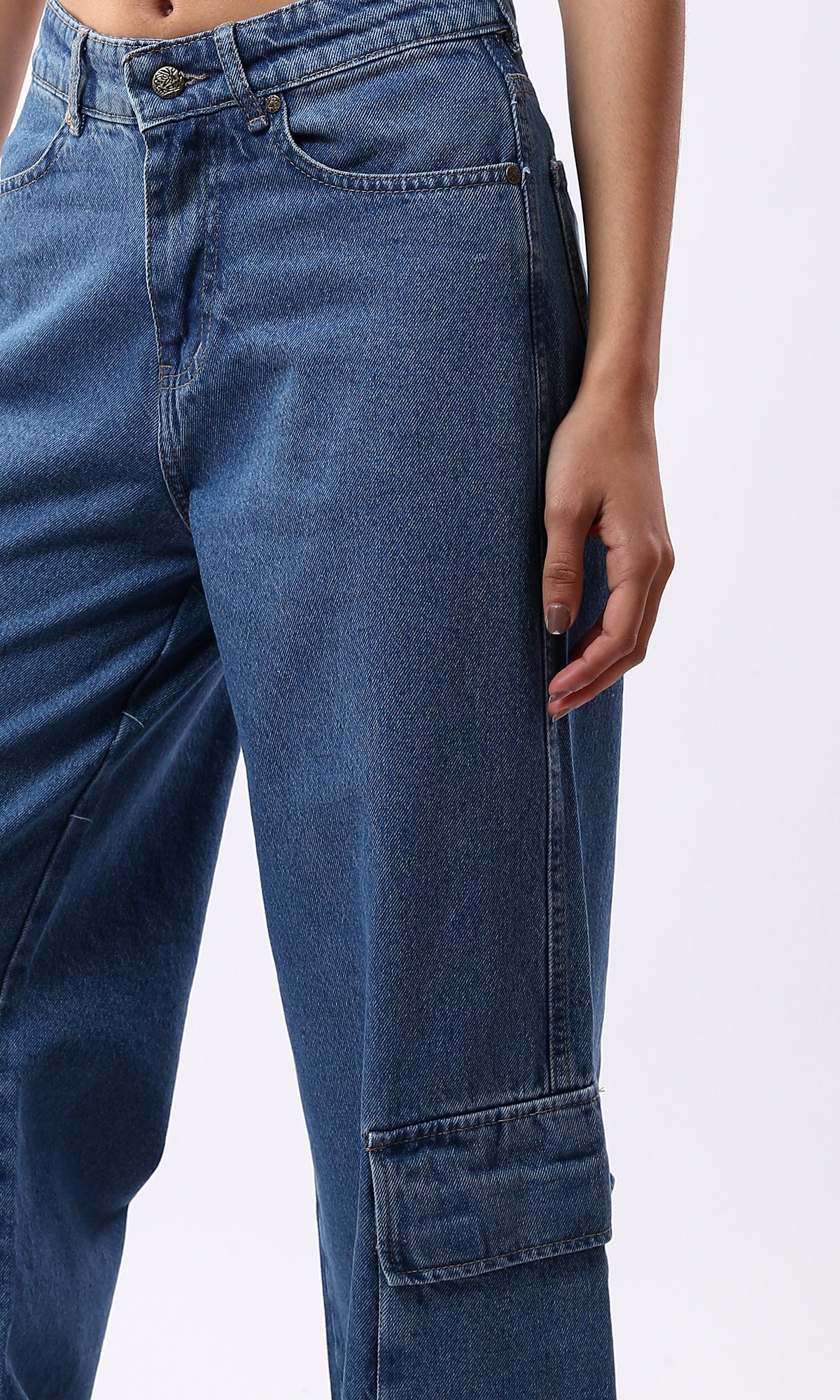 O177960 Standard Blue Wide Leg Jeans With Multi-Pockets