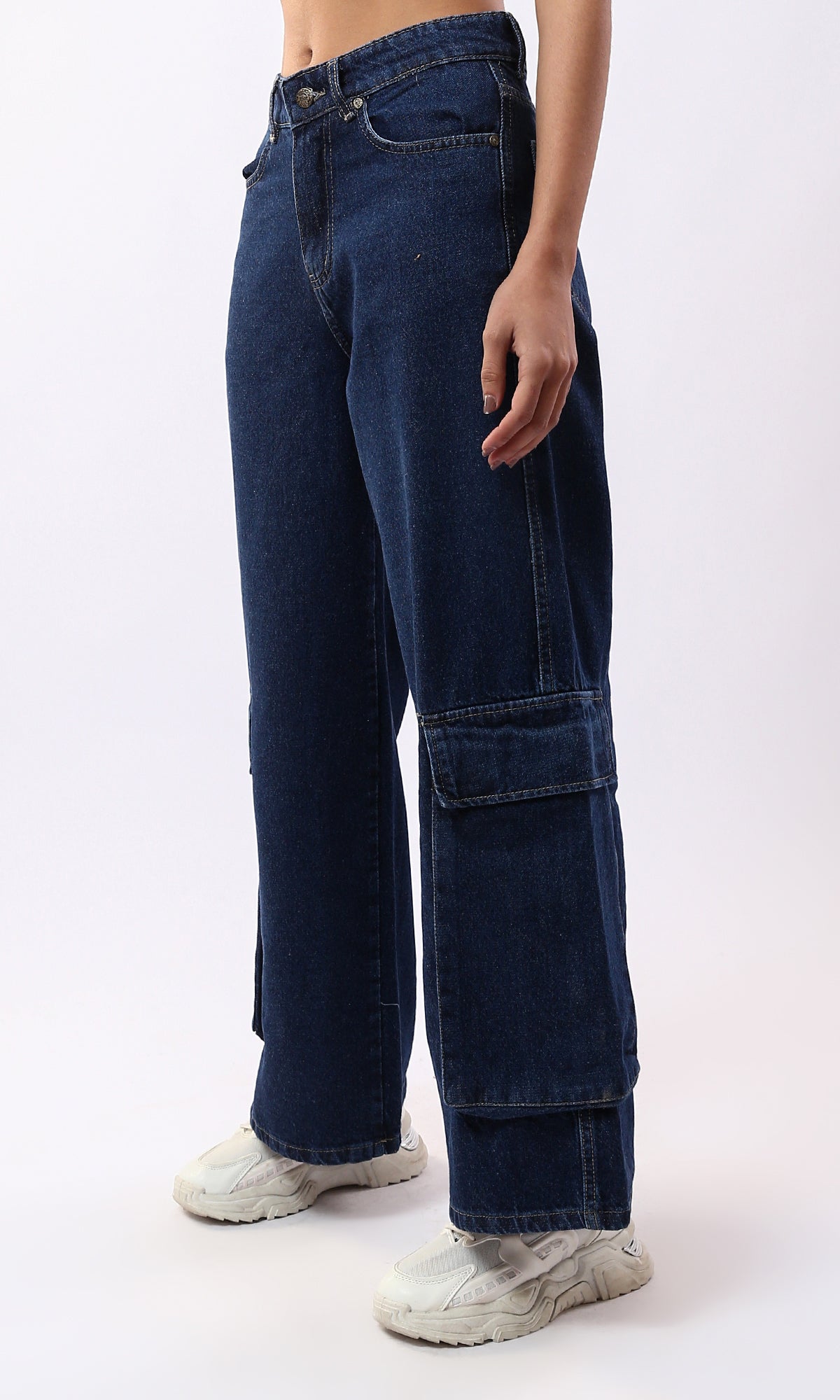 O177962 Regular Fit Wide Leg Solid Casual Jeans - Dark Blue