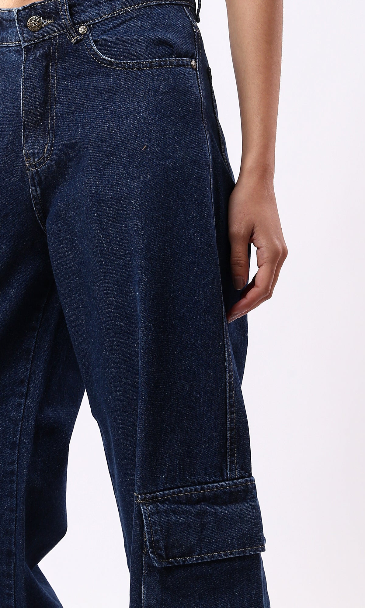 O177962 Regular Fit Wide Leg Solid Casual Jeans - Dark Blue