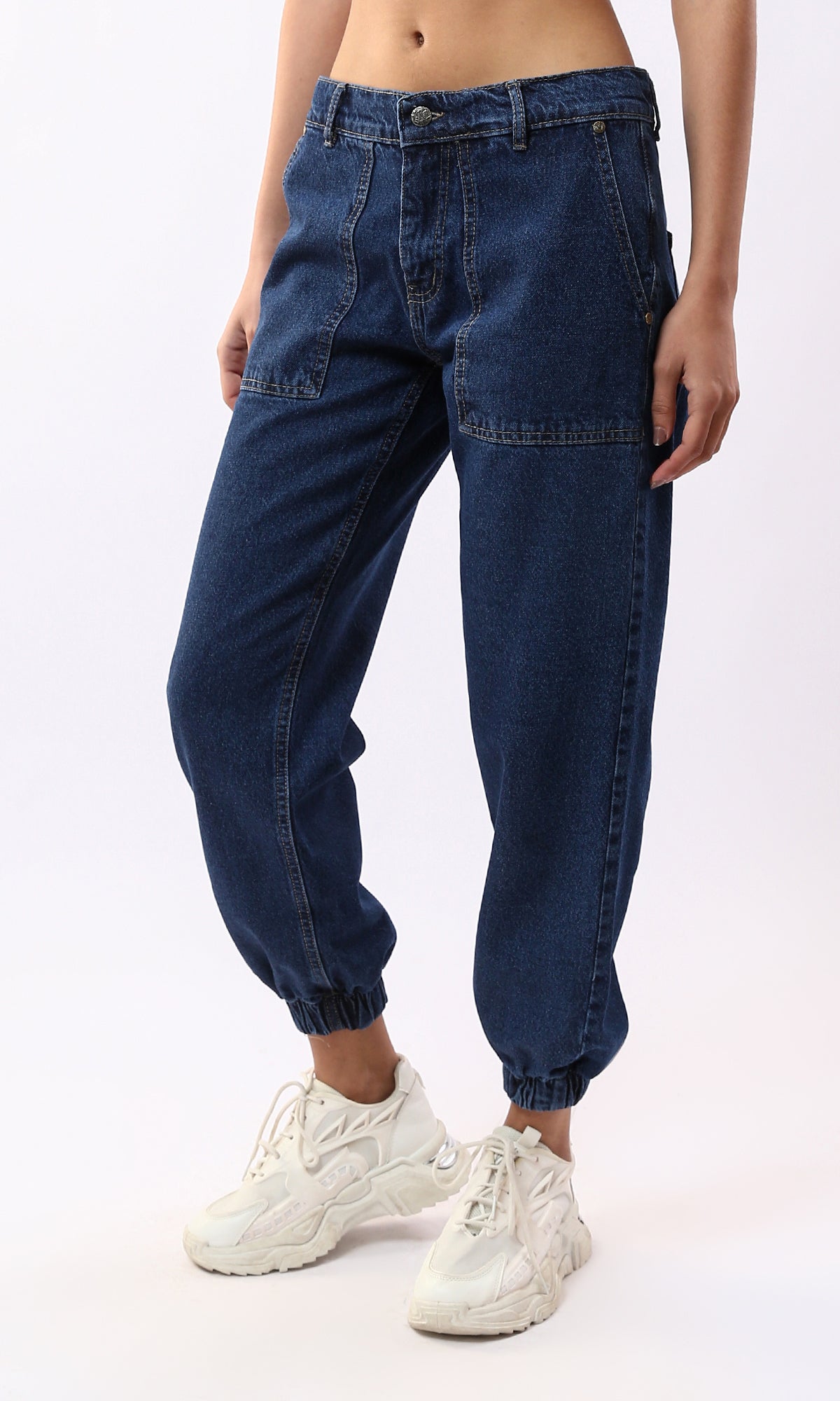 O177966 Dark Blue Mom-Fit Jeans With Four Pockets