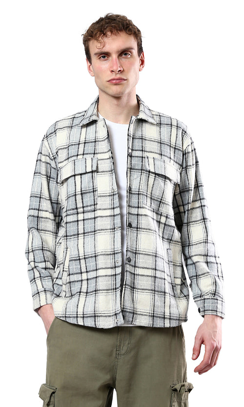 O177986 Tartan Winter Shirt With Four Pockets - Off-White & Mint