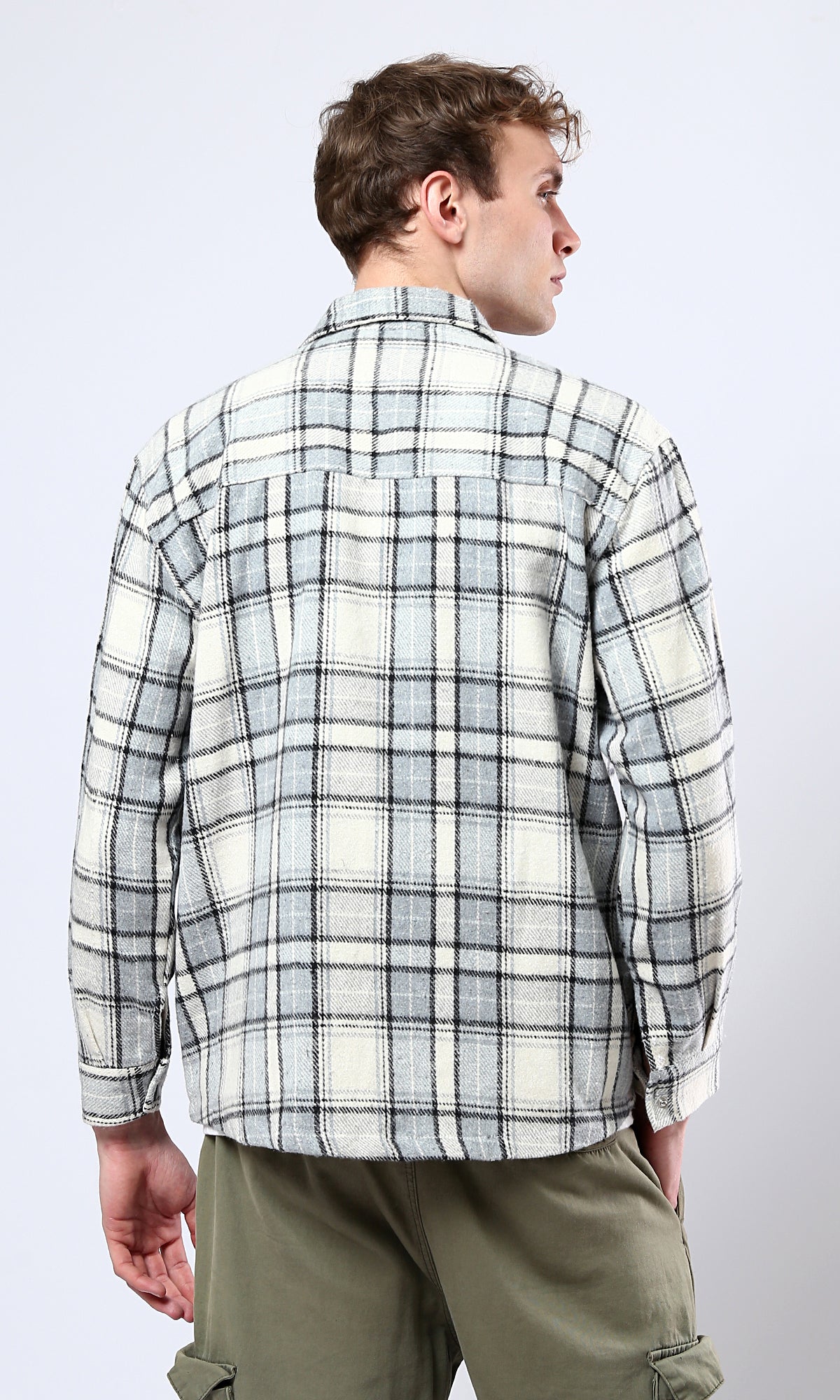 O177986 Tartan Winter Shirt With Four Pockets - Off-White & Mint