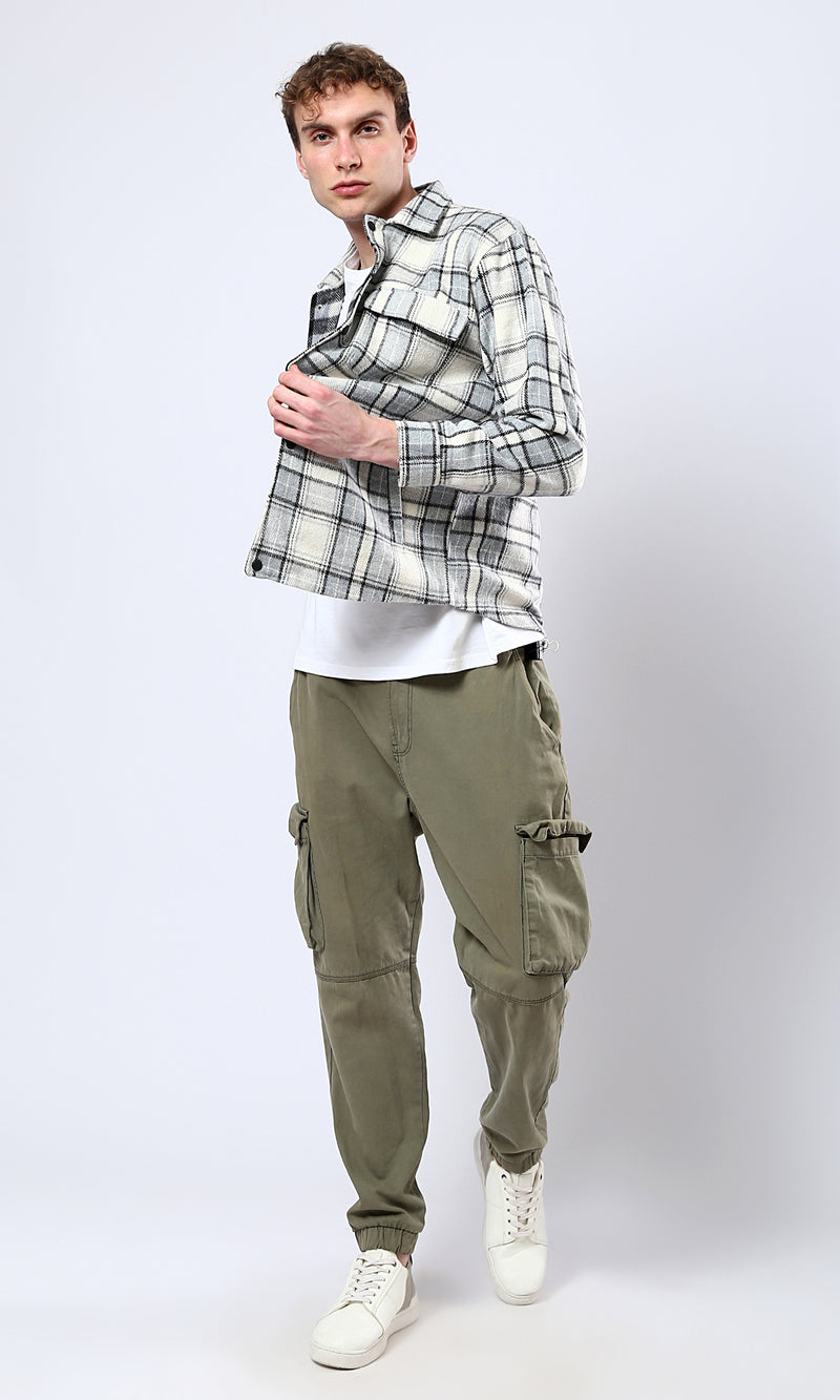 O177986 Tartan Winter Shirt With Four Pockets - Off-White & Mint