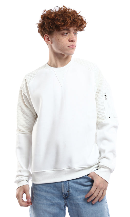 O178002 Off-White Self Pattern Sleeves Solid Sweatshirt