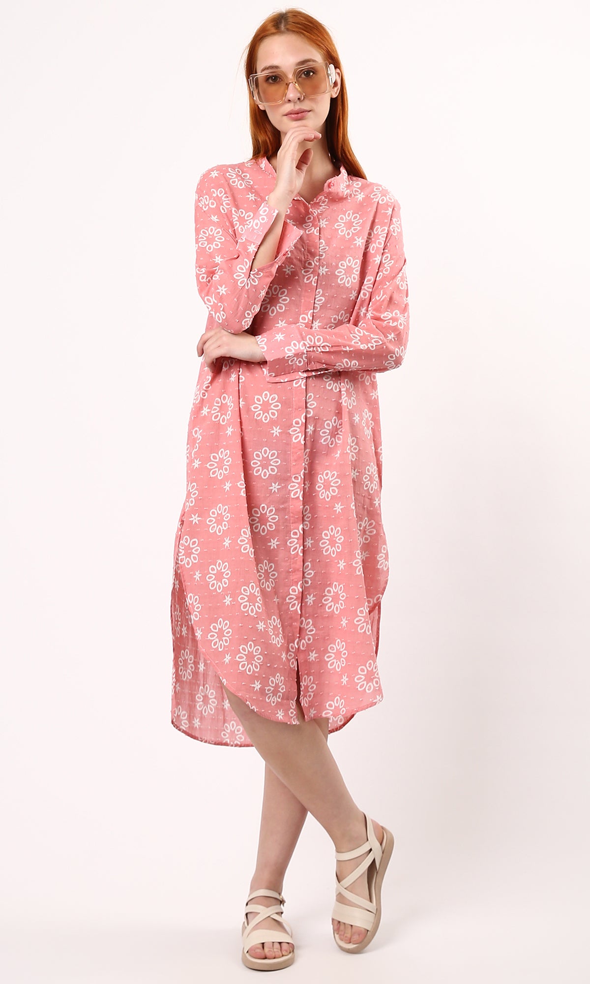 O178040 Dark Simon Floral Shirt Dress With Full Buttons