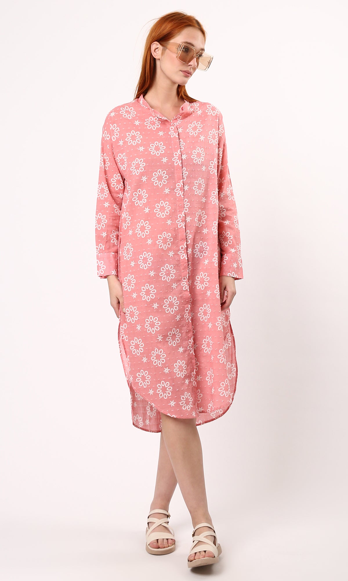 O178040 Dark Simon Floral Shirt Dress With Full Buttons