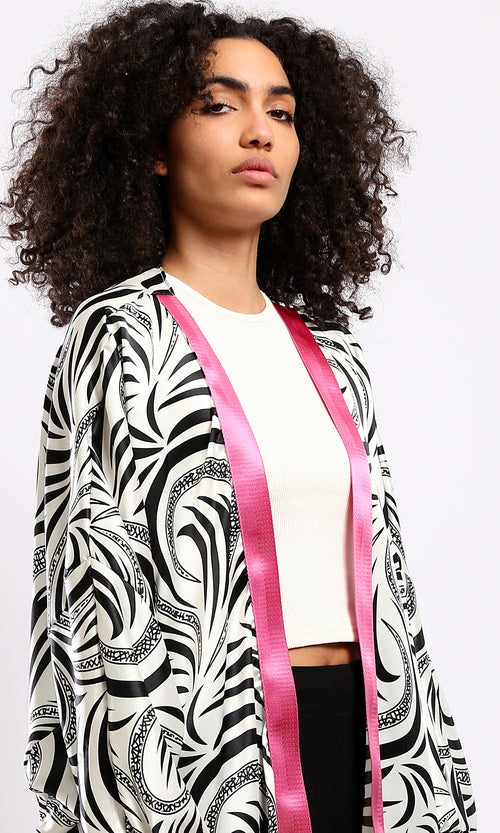 O178061 Fashionable Patterned Cardigan With Elastic Cuffs - Multicolour