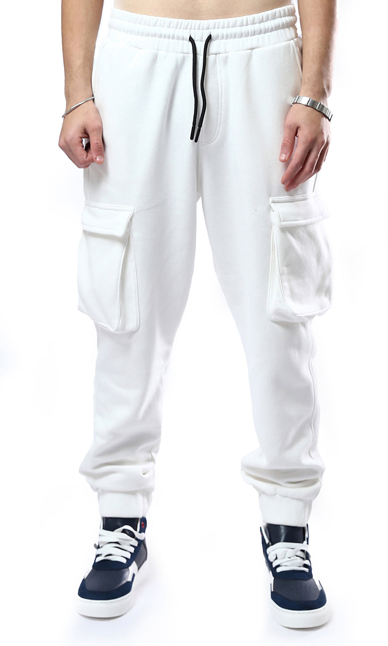 O178078 Slip On Off-White Jogger Pants With Elastic Waist