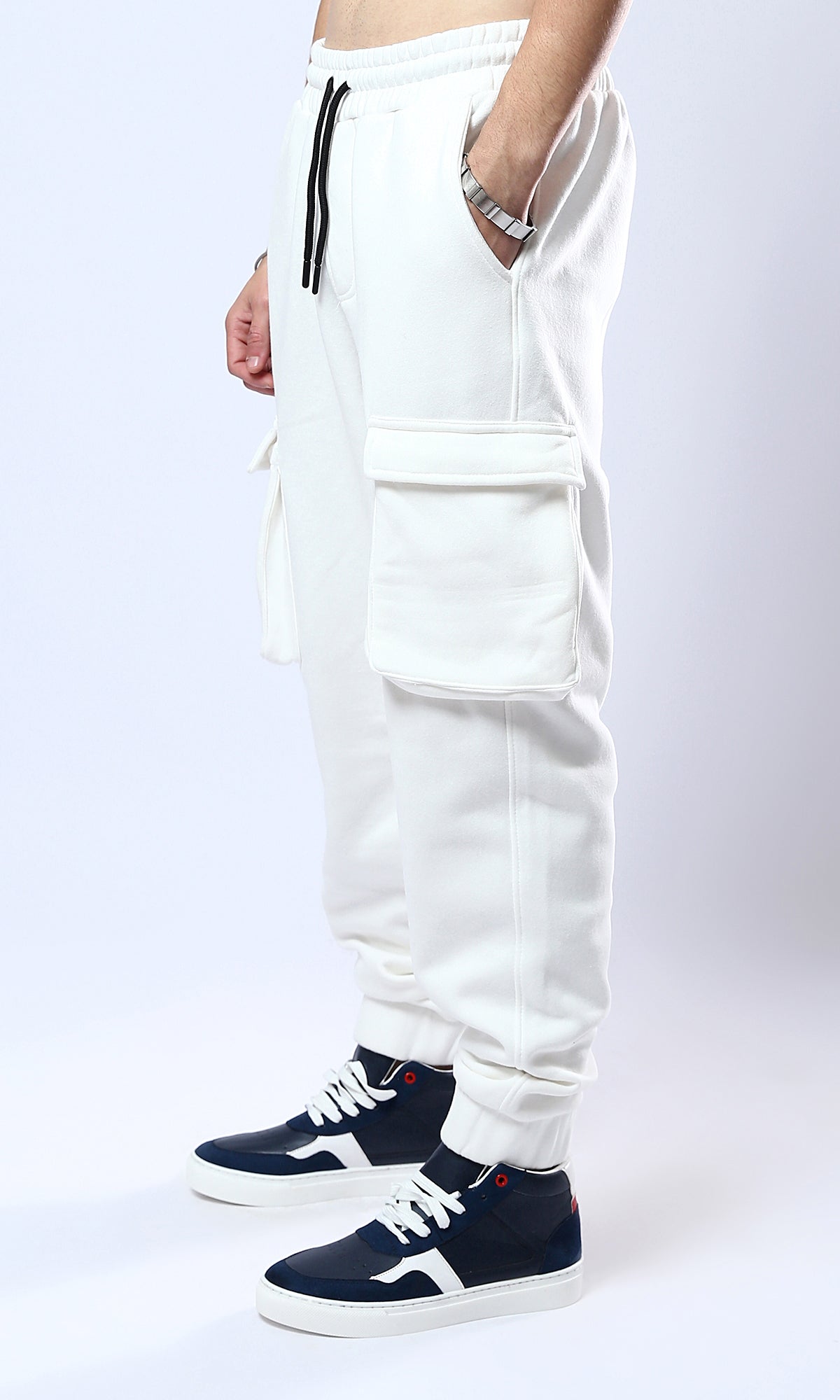 O178078 Slip On Off-White Jogger Pants With Elastic Waist
