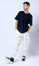 O178078 Slip On Off-White Jogger Pants With Elastic Waist