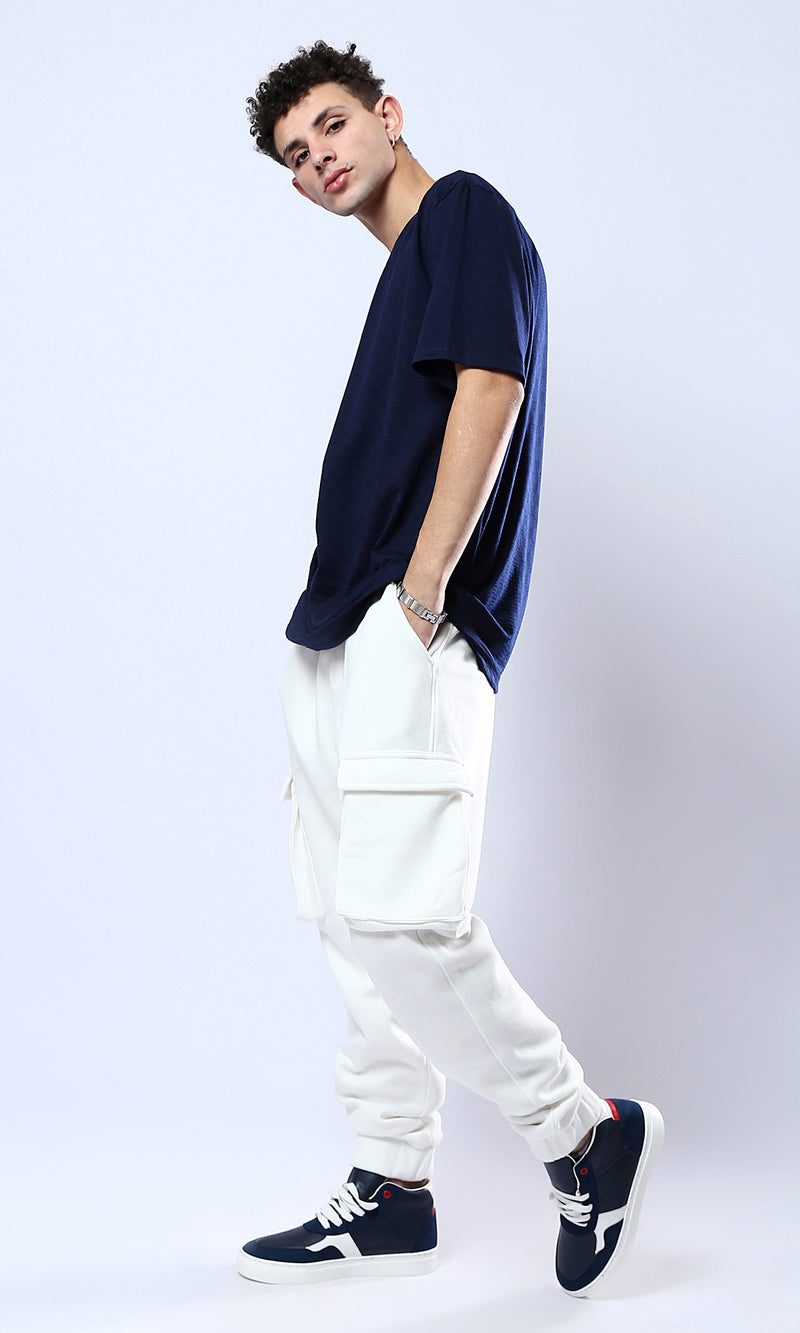 O178078 Slip On Off-White Jogger Pants With Elastic Waist