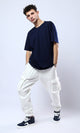O178078 Slip On Off-White Jogger Pants With Elastic Waist