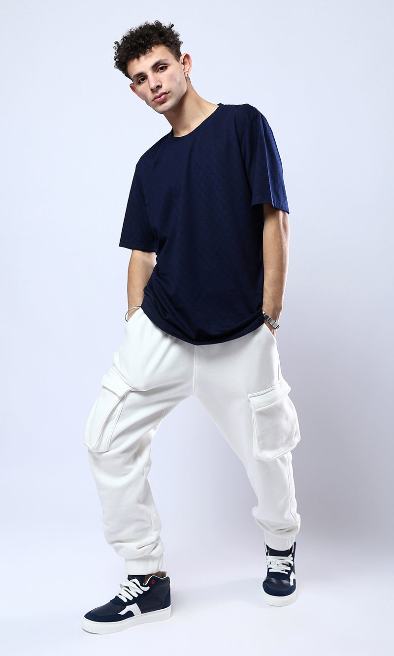 O178078 Slip On Off-White Jogger Pants With Elastic Waist