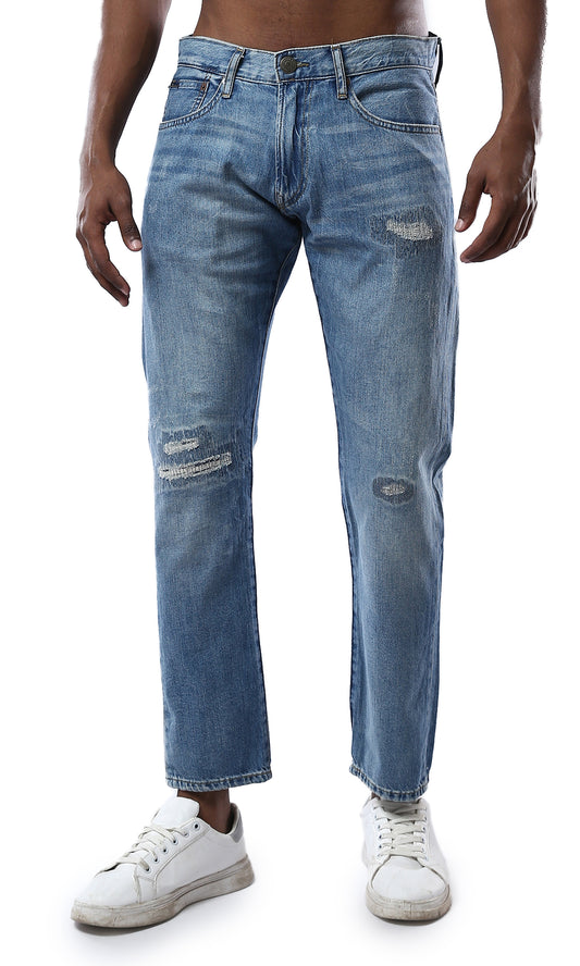 O178112 Front Light Wash Regular Fit Jeans - Stonewash