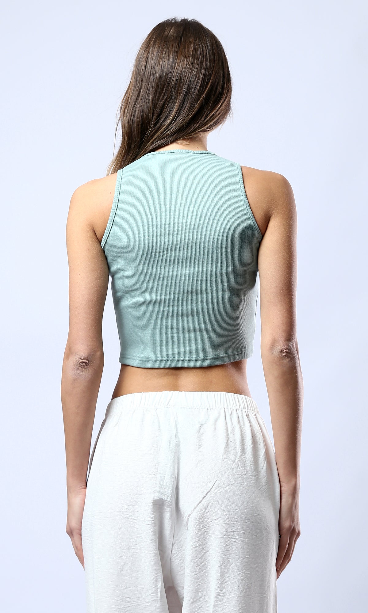 O178124 Mint Green Cropped Tank Top With Round Neck