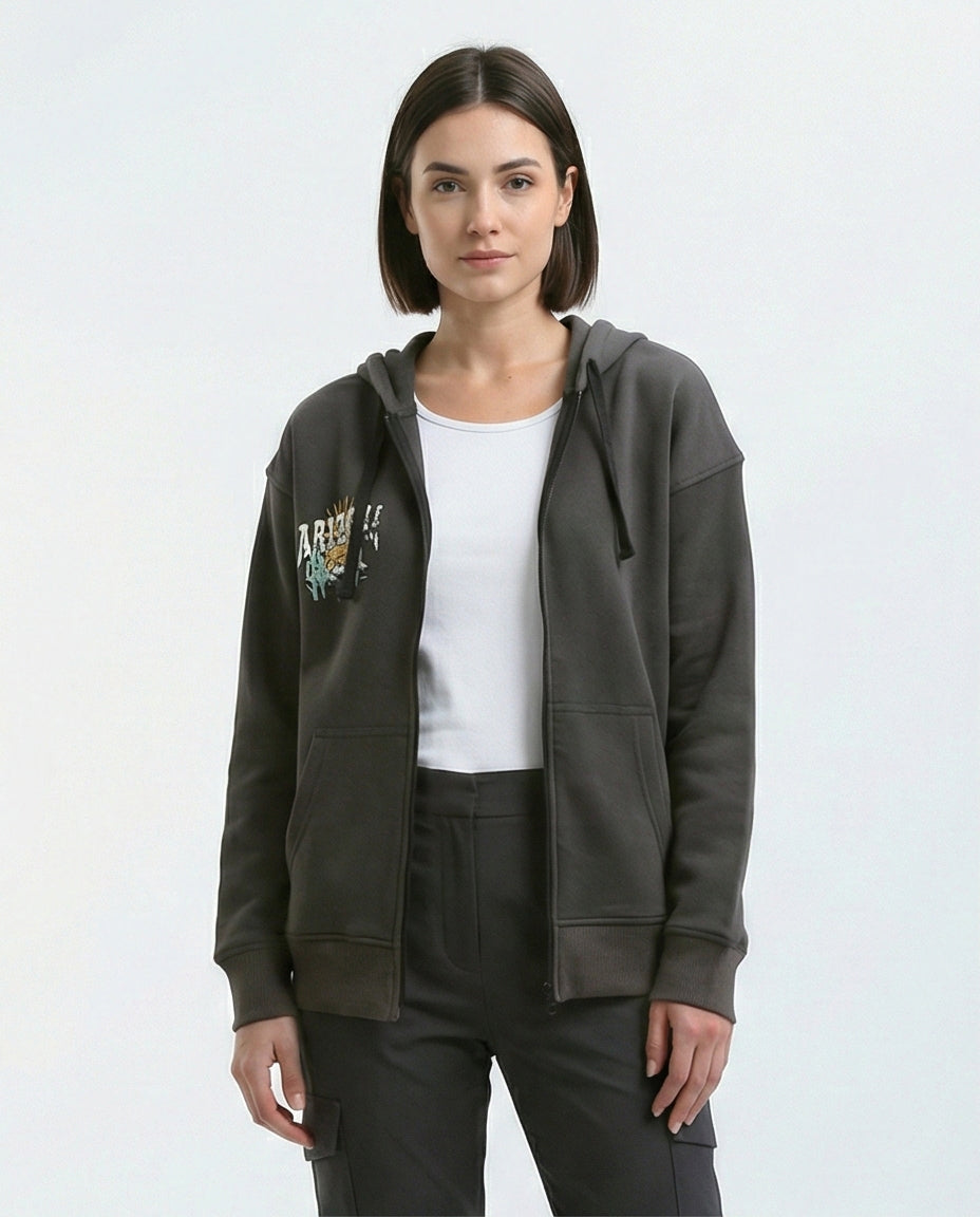 Wanderlust Graphic Charcoal Zip-Up Hoodie - 0178212