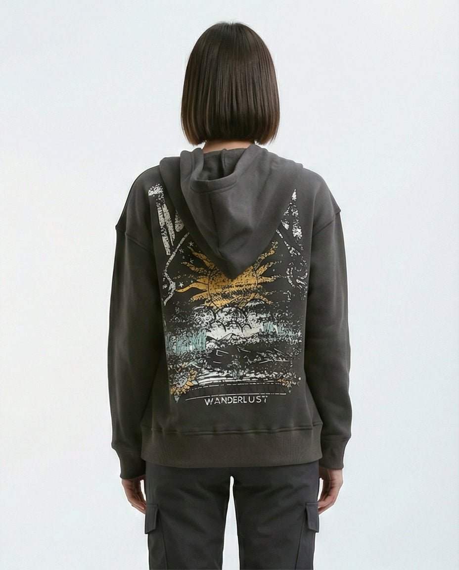 Wanderlust Graphic Charcoal Zip-Up Hoodie - 0178212