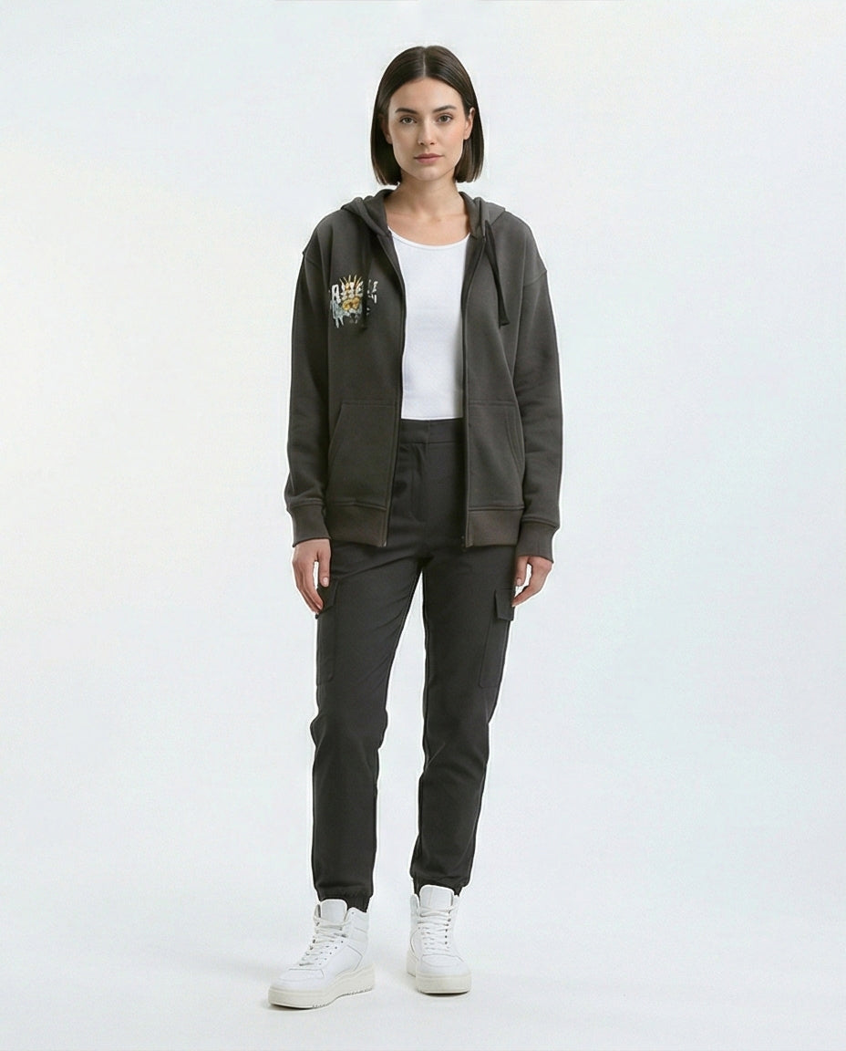 Wanderlust Graphic Charcoal Zip-Up Hoodie - 0178212