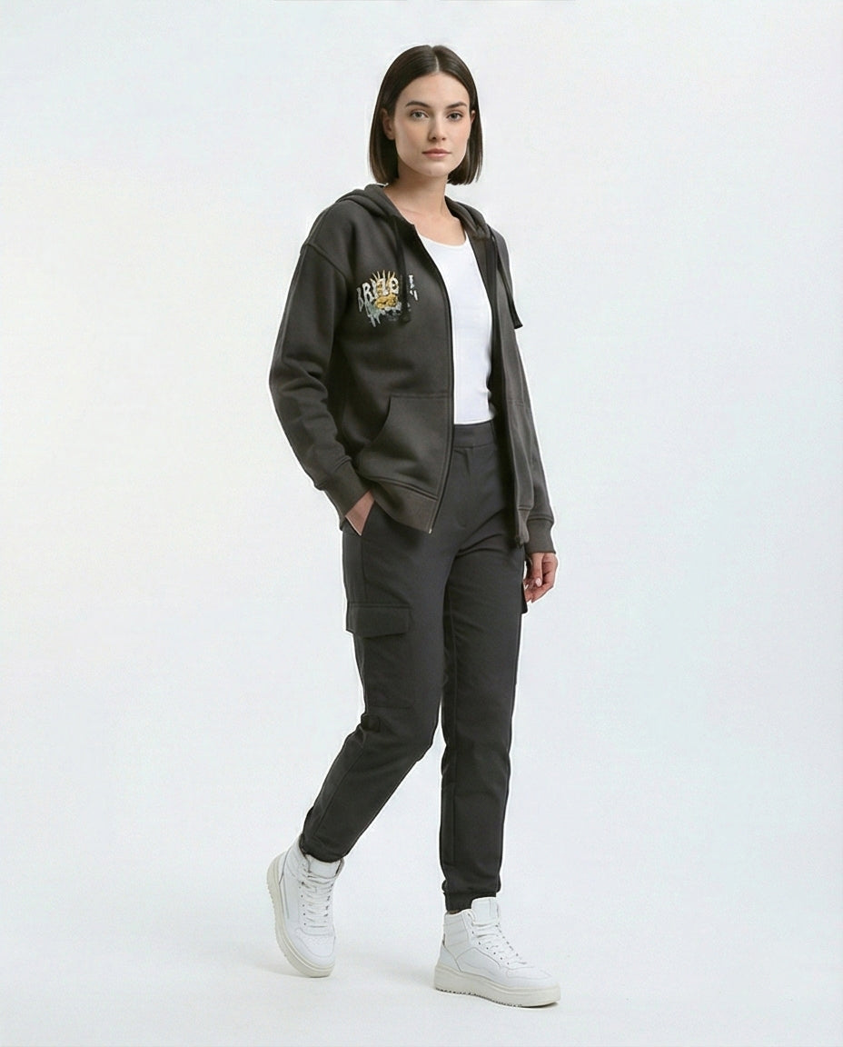 Wanderlust Graphic Charcoal Zip-Up Hoodie - 0178212