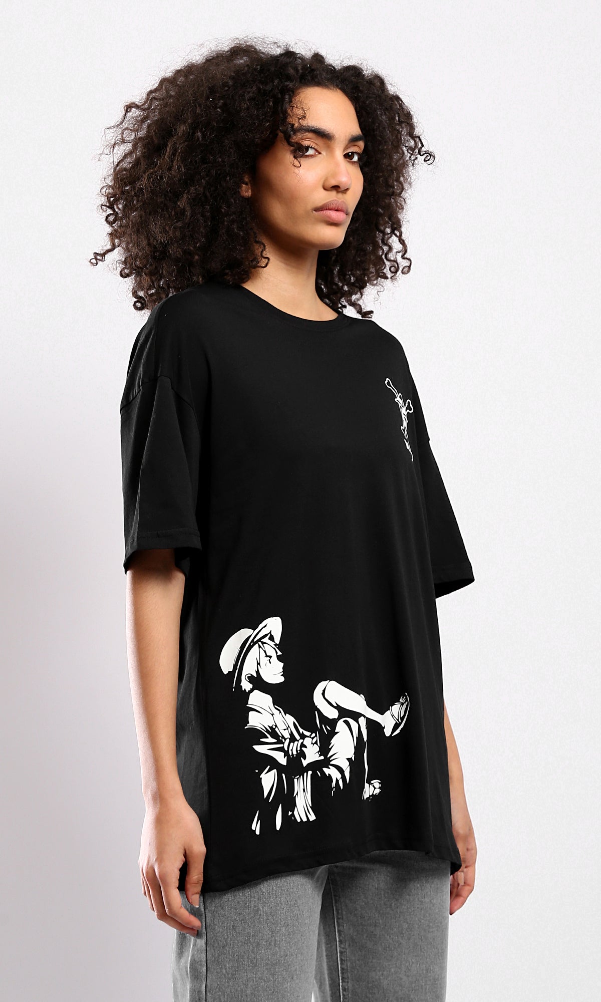 O178389 Black Lightweight Cotton Tee With Front Print