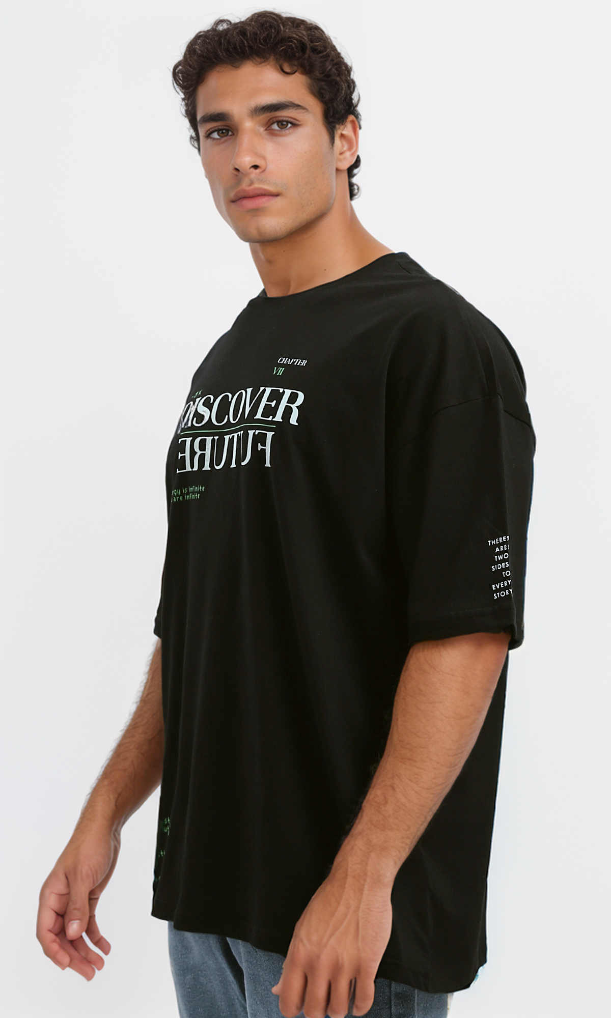 O178392 "Discover Future" Black Relaxed Fit Tee