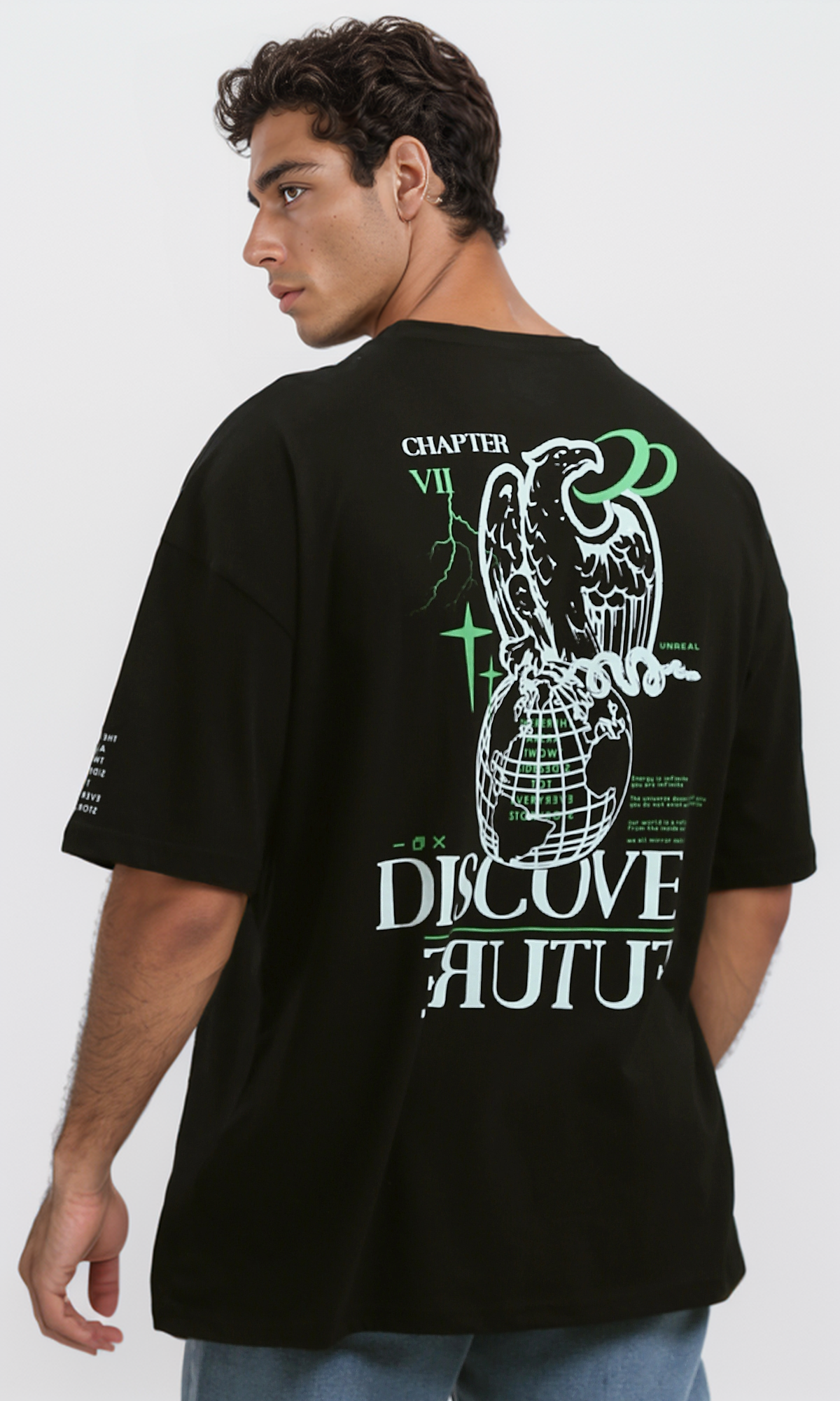 O178392 "Discover Future" Black Relaxed Fit Tee