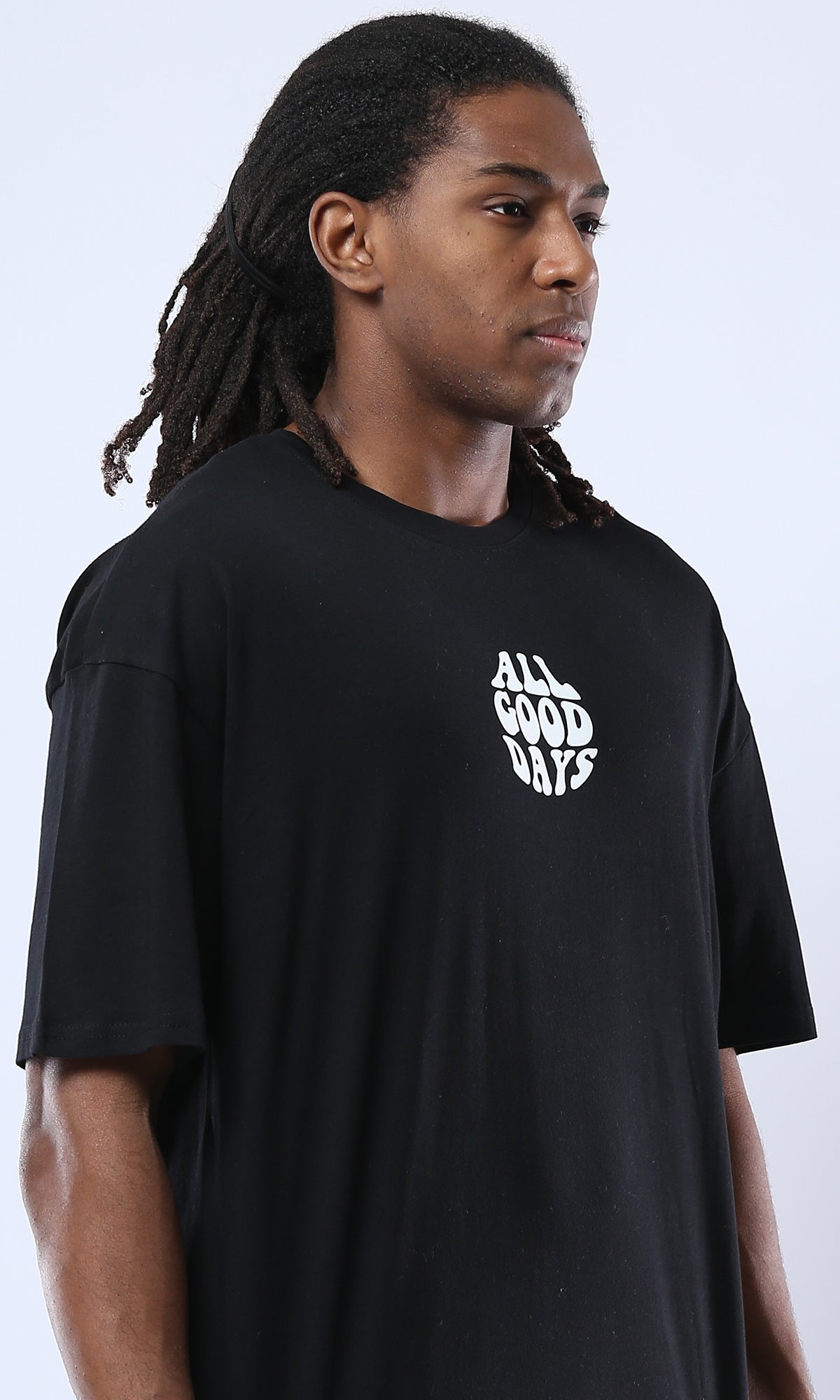 O178396 Printed " All Good Days" Casual Cotton Black Tee