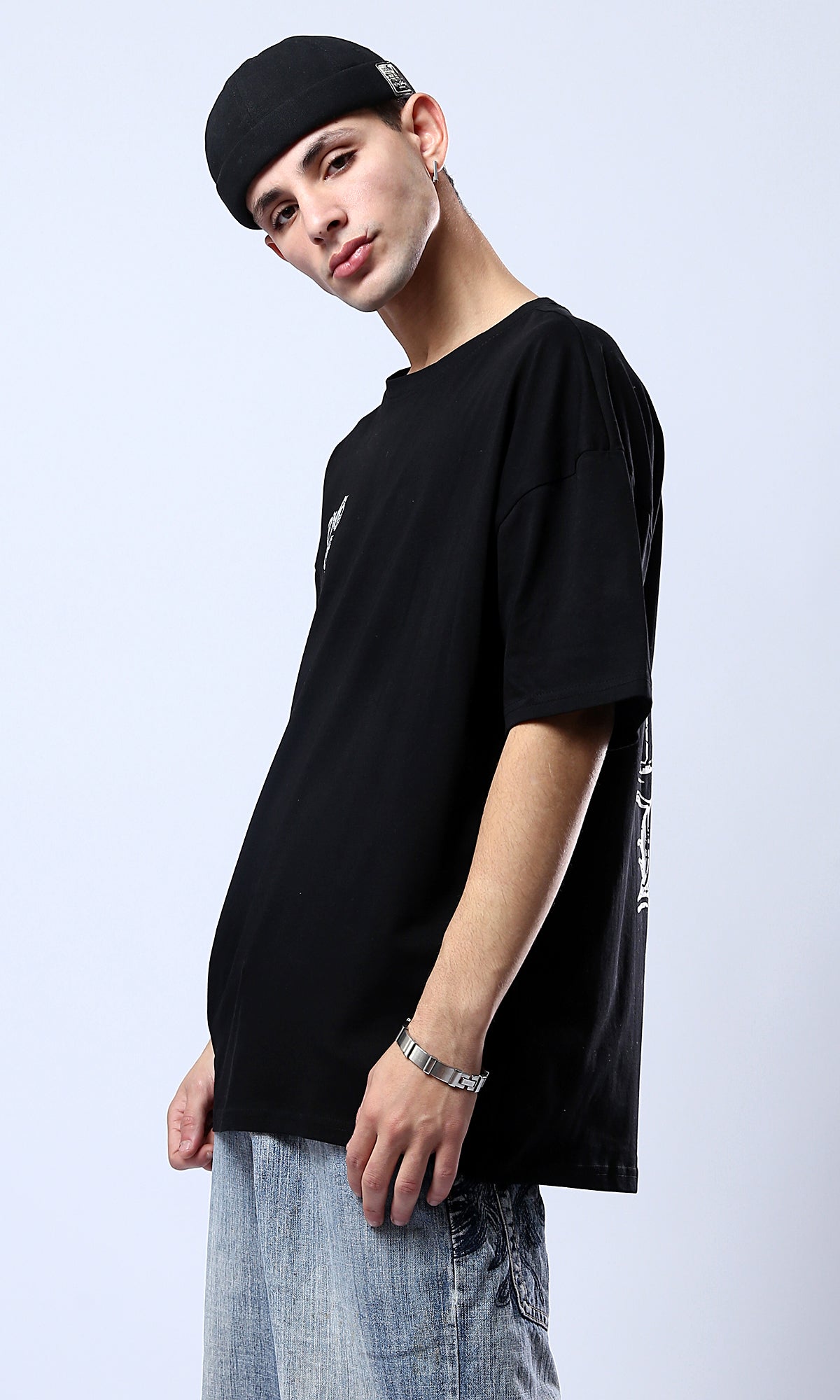 O178397 Black Relaxed Tee With Front & Back Print