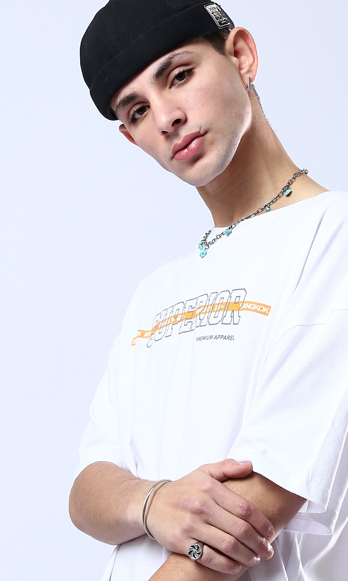 O178410 "Superior" Elbow-Sleeves Relaxed Tee - White