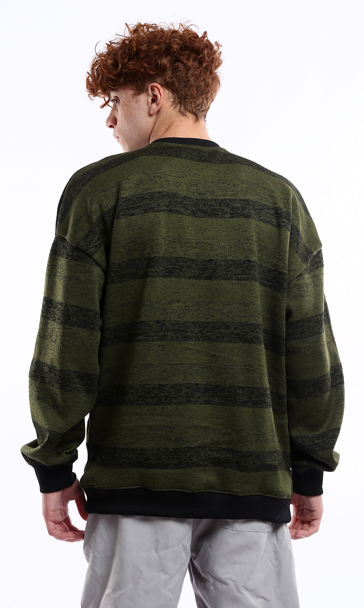 O178413 Striped Black & Olive Coziness Slip On Sweatshirt