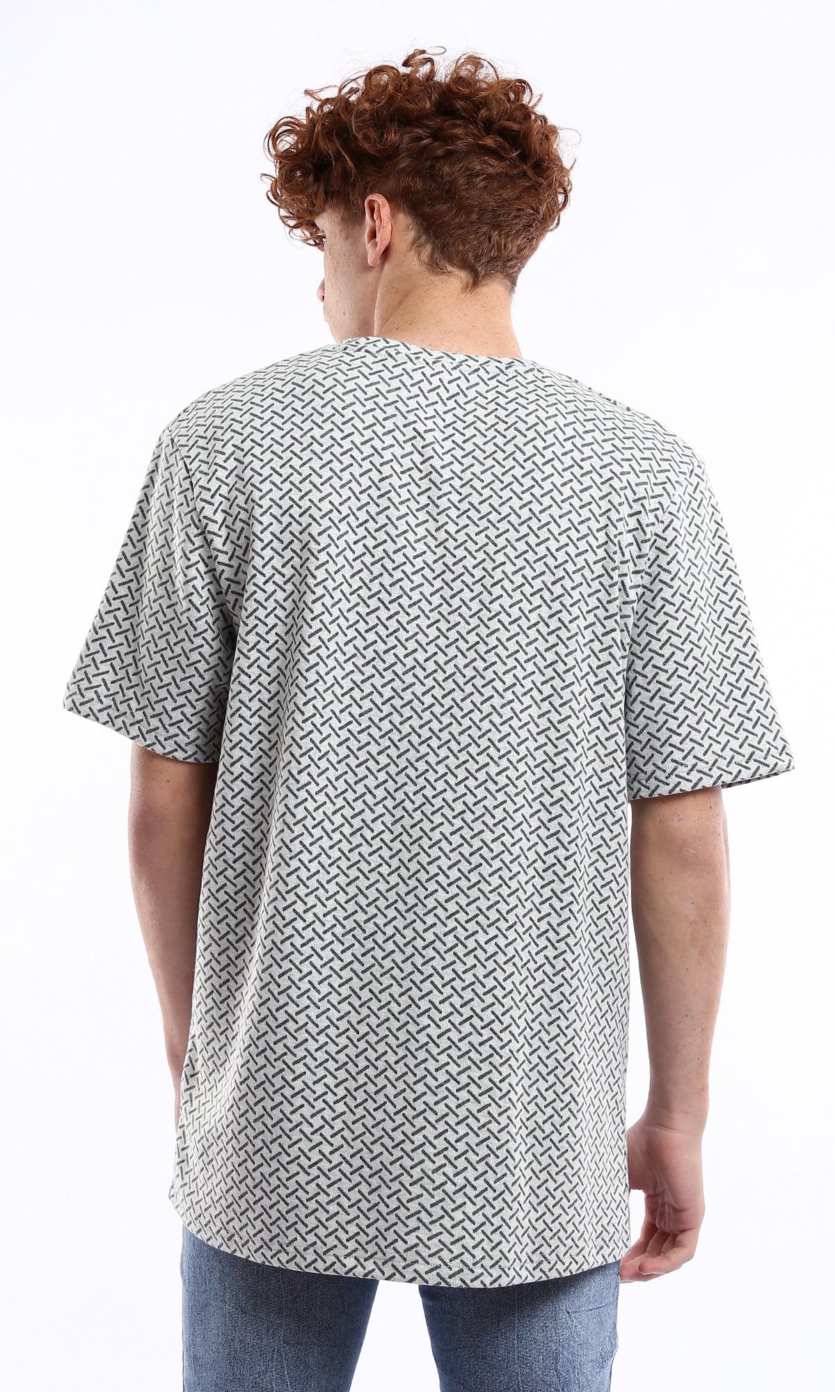 O178555 Medium-Weight Patterned Grey Casual Tee