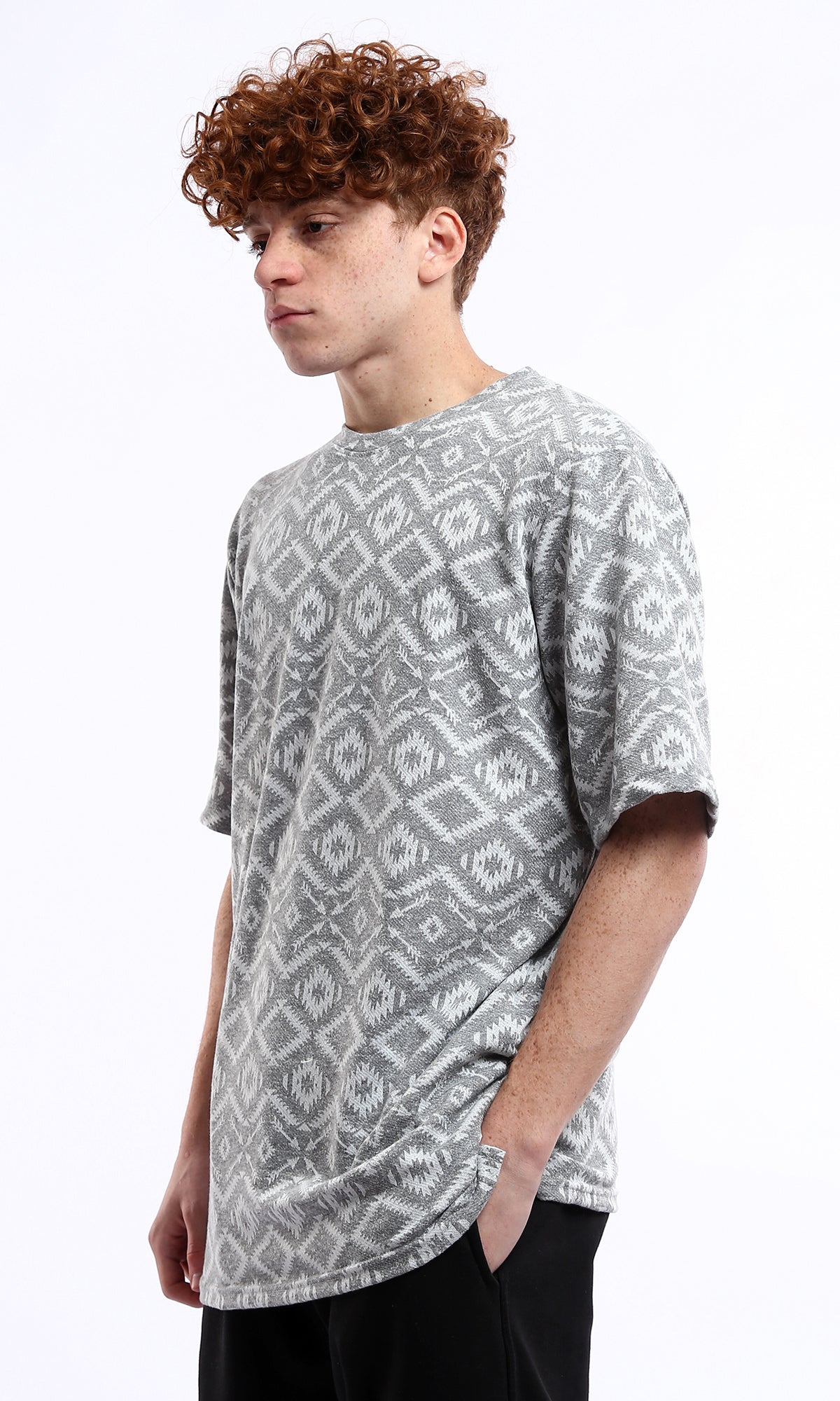 O178561 Crew Neck Geometric Short Sleeves Summer Tee